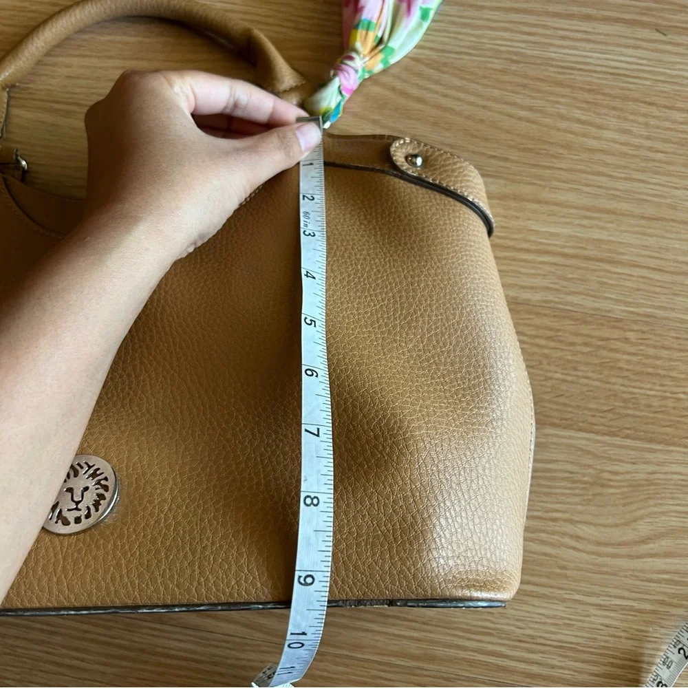 Anne Klein Brown Pebbled Grain Leather Satchel Bag